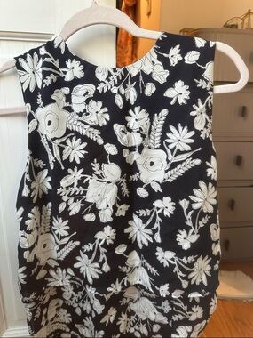 Theory Navy and White Floral Sleeveless Blouse